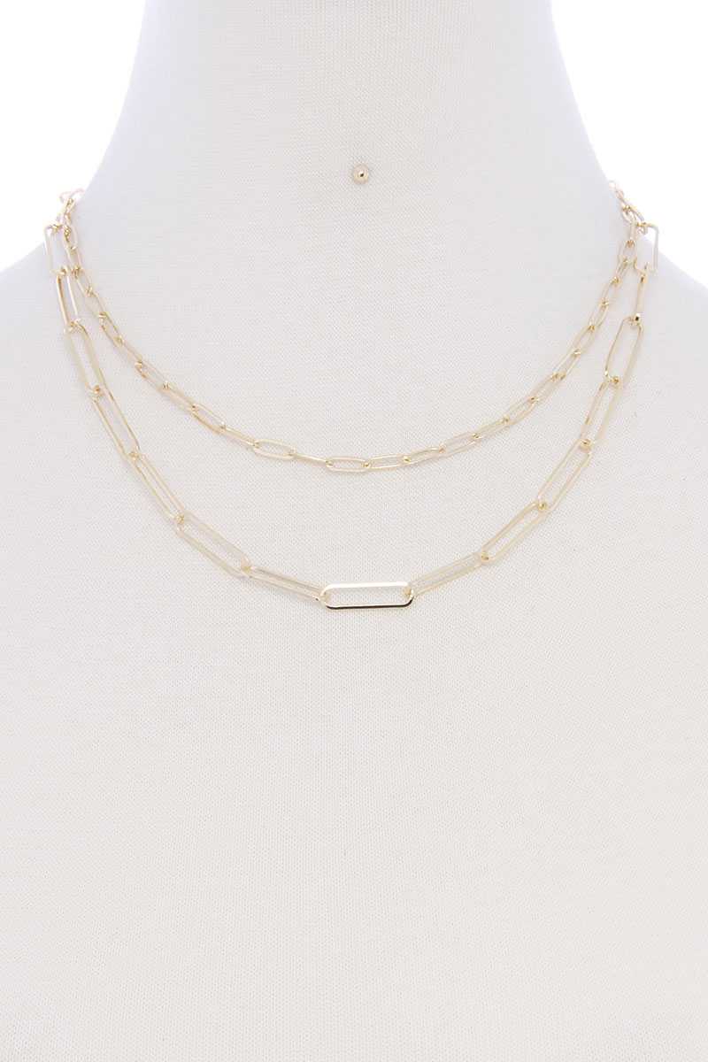 Metal Paper Clip Chain 2 Layered Necklace