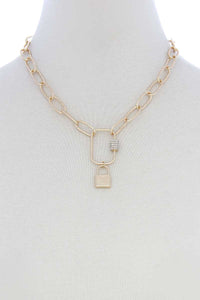 Lock Charm Oval Link Metal Necklace