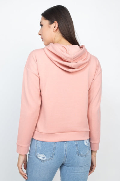 Self-tie Polyester Blend Drawstrings Detail Mauve Colored Hoodie