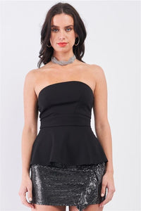 Black Strapless Fitted Flare Elegant Top
