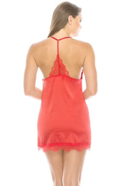 Lady Lara Lalaine 94% Polyester 6% Spandex 2 Piece Satin Lace Trimmed Slip Set (Red)
