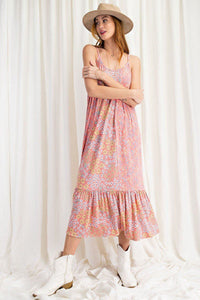 Caitlin In The Country Polyester Blend Print Mix N Match Scoop Neck Ruffle Trim Cami Maxi Dress (Coral)