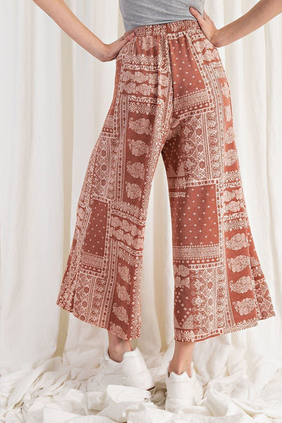 Our Best Polyester/Rayon Blend Wide Leg Terry Knit Vintage Paisley Comfy Pants (Crimson)