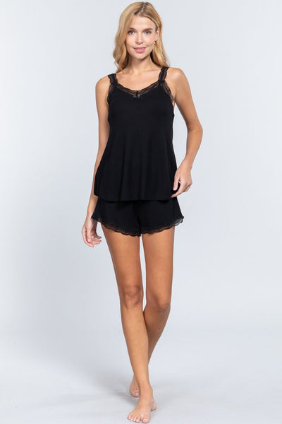 Our Best Thermal Flare 98% Rayon 3% Spandex Top/Shorts Pajama Set (Black)