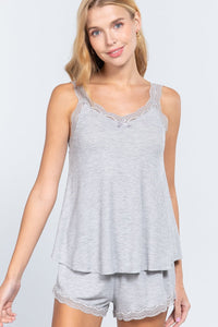 Our Best Thermal Flare 98% Rayon 3% Spandex Top/Shorts Pajama Set (Heather Grey)