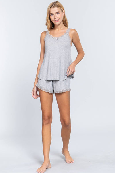 Our Best Thermal Flare 98% Rayon 3% Spandex Top/Shorts Pajama Set (Heather Grey)