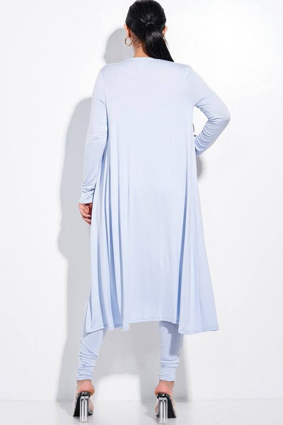 Our Best 96% Rayon 4% Spandex Cape Top Jumpsuit And Duster Two Piece Top & Leggings Set (Blue)