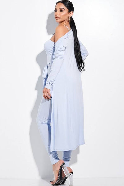 Our Best 96% Rayon 4% Spandex Cape Top Jumpsuit And Duster Two Piece Top & Leggings Set (Blue)