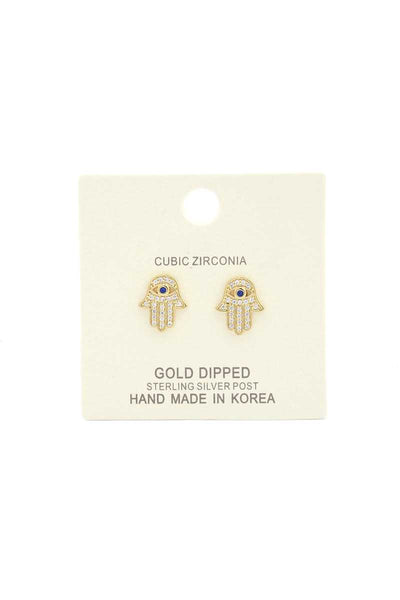 Hamsa Hand Cubic Zirconia Gold Dipped Earring
