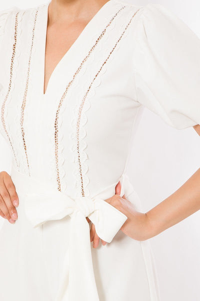 Our Best Polyester/Spandex Crochet Detailed Short Sleeve Fashion Romper (White)
