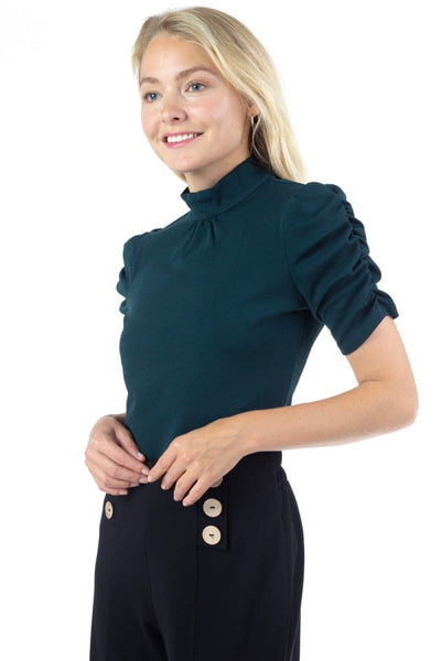 Ruched Sleeve Mock Neck Top