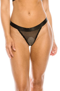 Lady Larissa Lace Panel 85% Nylon 15% Spandex Elastic Waistband Mesh Thong Bikini Underwear (Black)