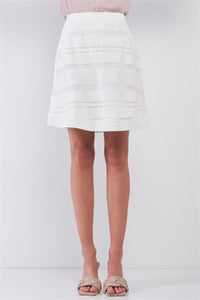 Our Best Snow-whine 100% Polyester High-waisted Sheer Mesh Multi-Striped A-line Mini Skirt (White)