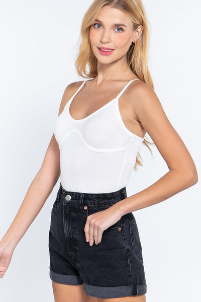 Our Best 90% Rayon 10% Spandex Bust Detail Cami Rib Bodysuit (Off White)