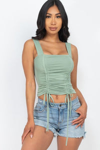 Sassy Lassie Summertime Polyester Blend Adjustable Front Ruched String Square Neck Crop Top (Green Bay)