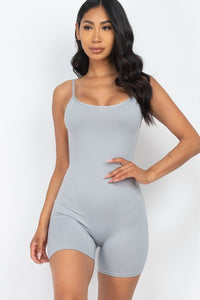 Our Best Polyester/Spandex Stretch Knit Strappy Backless Solid Color Cami Romper (Grey)