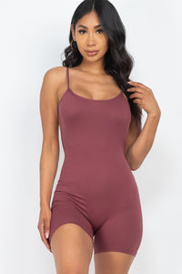 Our Best Polyester/Spandex Stretch Knit Strappy Backless Solid Color Cami Romper (Nocturne)