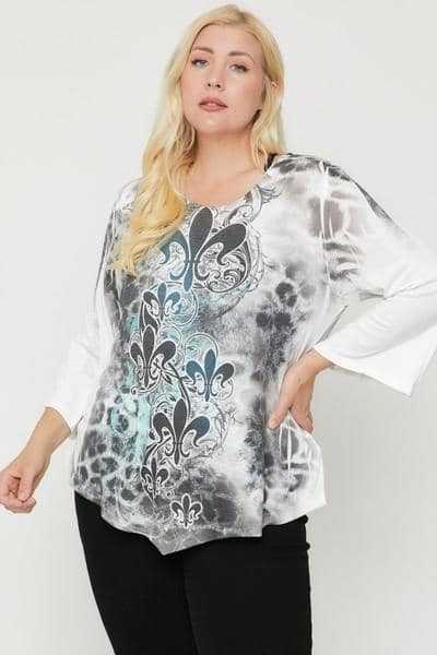 Cheetah Print Top Featuring A Round Neckline And 3/4 Bell Sleeves