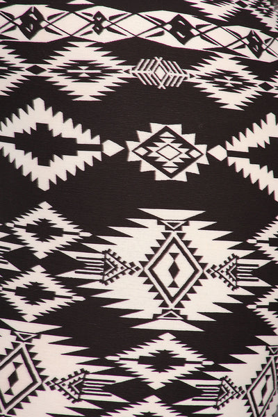 Knit, Tribal Pattern Print, Full Length Leggings With Elastic Waist