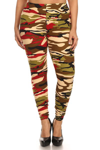 Camo Print, Banded, Full Length Leggings In A Fitted Style With A High Waisted