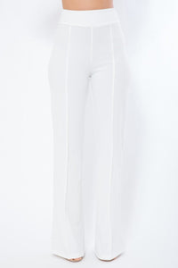 Perfect Fit Polyester/Spandex Blend Solid Color Flared Leg Pants (White)