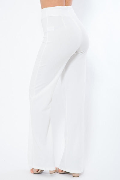 Perfect Fit Polyester/Spandex Blend Solid Color Flared Leg Pants (White)