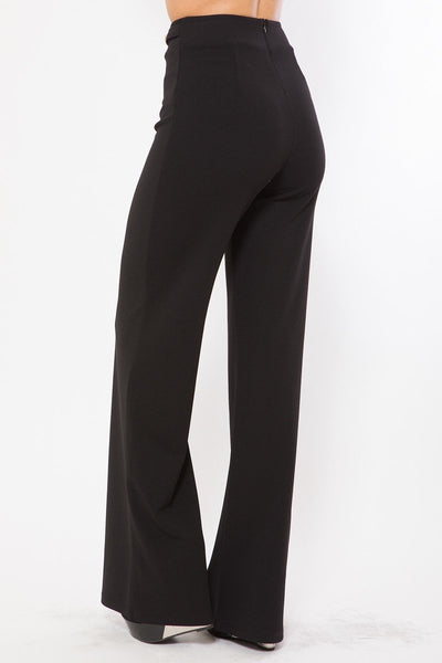 Our Best Polyester/Spandex Waist Button And Buckle Detailed Fashion Pants (Black)