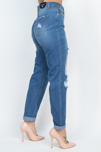 Damsel In Distressed Cotton/Rayon Blend Distressed Boyfriend Jeans (Medium Denim)
