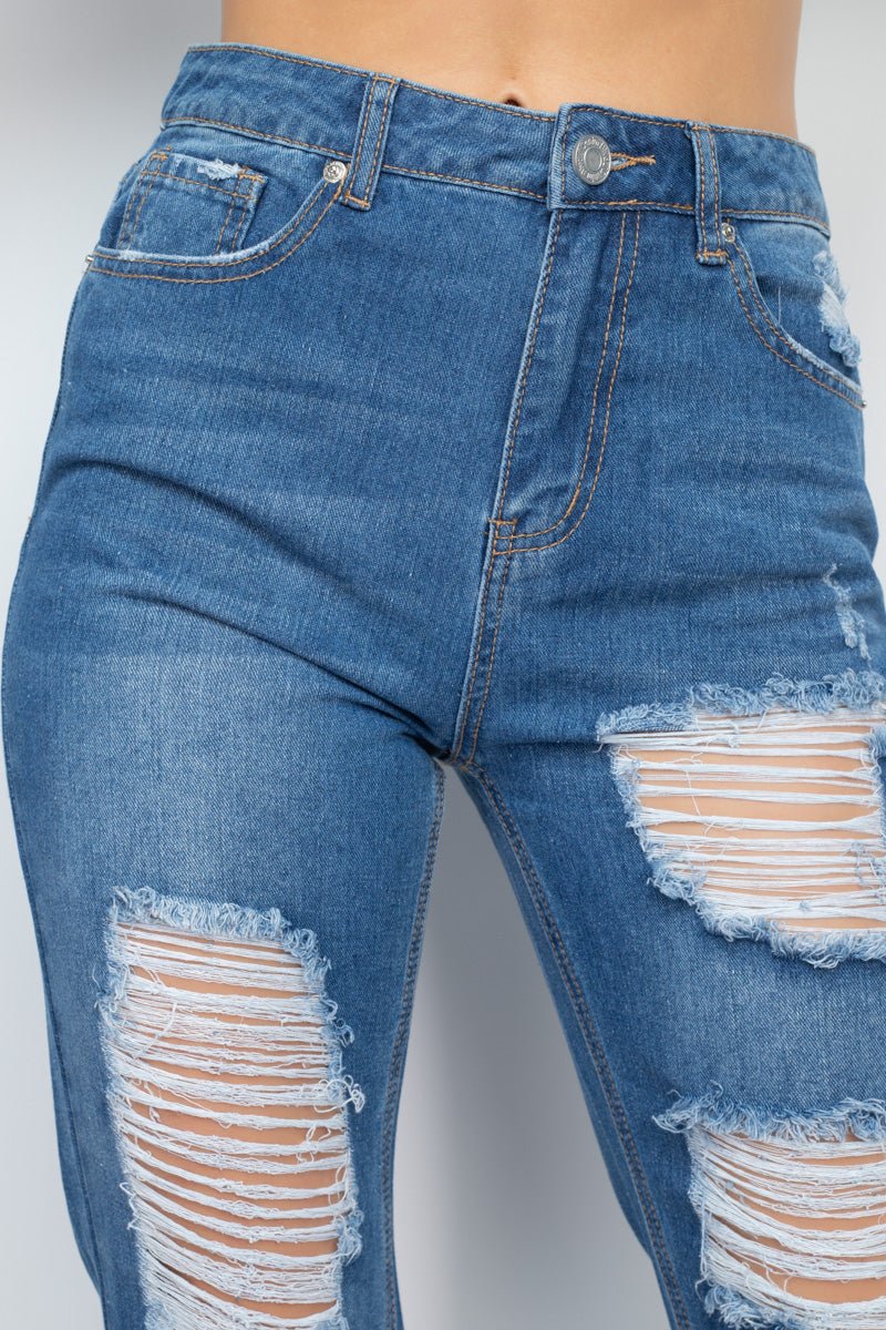 Damsel In Distressed Cotton/Rayon Blend Distressed Boyfriend Jeans (Medium Denim)