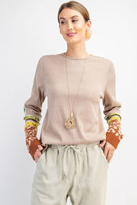 Multi Thread Knitted Slvs Detailing 2tone Hacci Knit Top