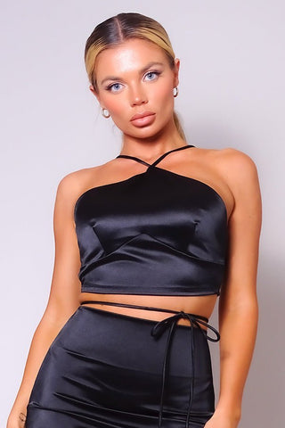 Our Best Sexy Halter Front Body Sculpting Crop Top 88% Polyester 12% Spandex (Black)