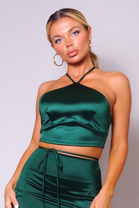 Our Best Sexy Halter Front Body Sculpting Crop Top 88% Polyester 12% Spandex (Hunter)