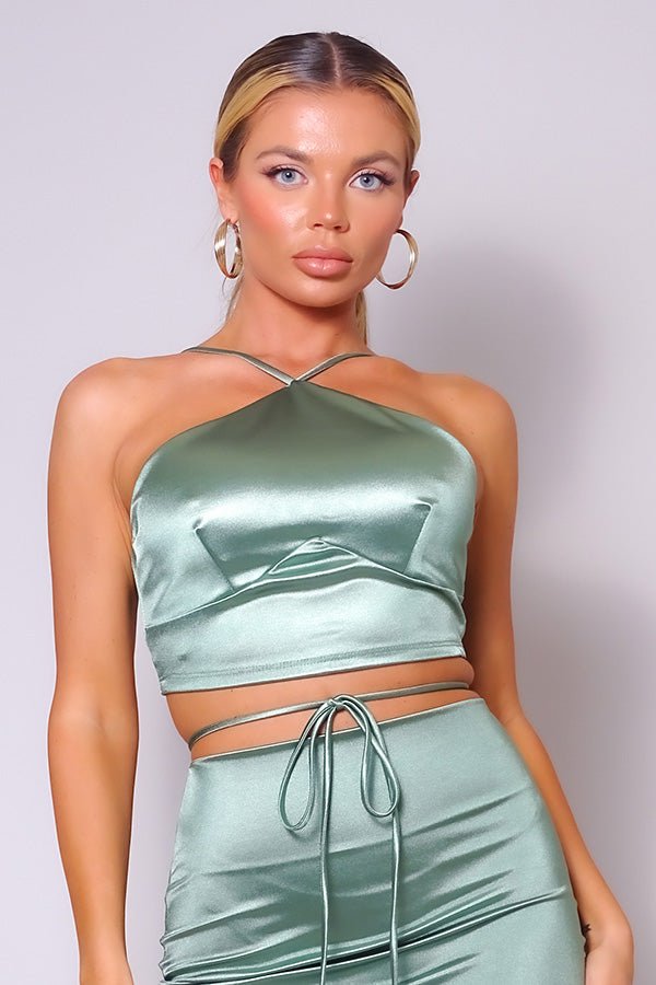Our Best Sexy Halter Front Body Sculpting Crop Top 88% Polyester 12% Spandex (Kiwi)