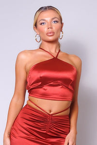 Our Best Sexy Halter Front Body Sculpting Crop Top 88% Polyester 12% Spandex (Rust)