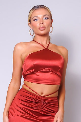 Our Best Sexy Halter Front Body Sculpting Crop Top 88% Polyester 12% Spandex (Rust)