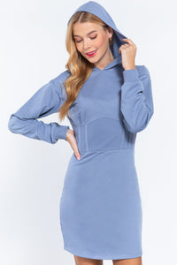 Helena Hoodie 35% Cotton 65% Polyester Blend French Terry Cotton Blend Mini Dress (Blue Steel)