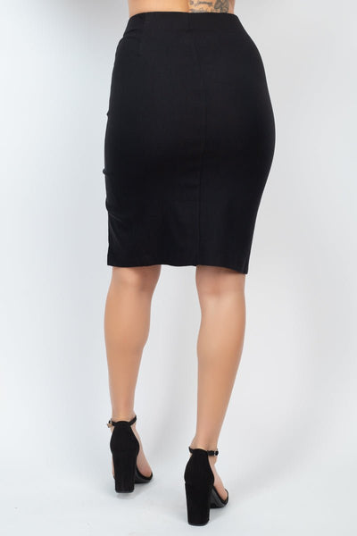 Our Best Rayon Blend Sweetheart Neckline Tank Top Slit Skirt Detail Two Piece Set (Black)
