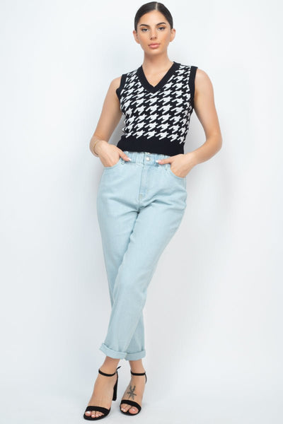 Our Best Cotton/Polyester/Rayon Blend Double Button High-waisted Cuffed Hem Jeans (Light Denim)