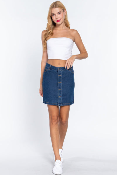 Darla Denim Diva 76% Cotton 22% Polyester 2% Spandex Button Down Stretchy Fabric Denim Mini Skirt (Denim)