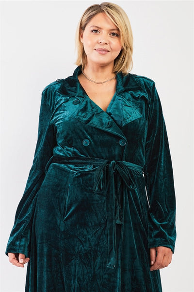 Plus Size Lovely Ladies Polyester Blend Velvet Long Sleeve Full Length Smoking Jacket (Hunter Green)