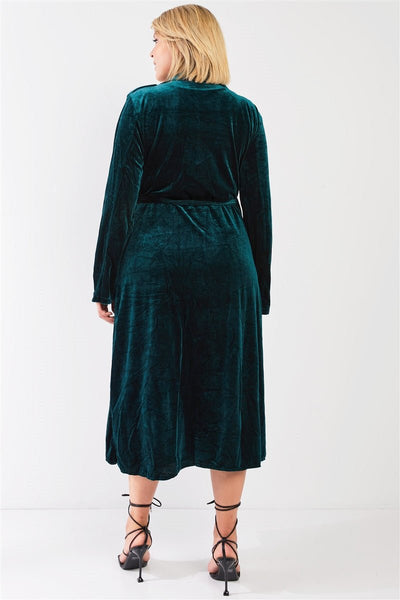Plus Size Lovely Ladies Polyester Blend Velvet Long Sleeve Full Length Smoking Jacket (Hunter Green)