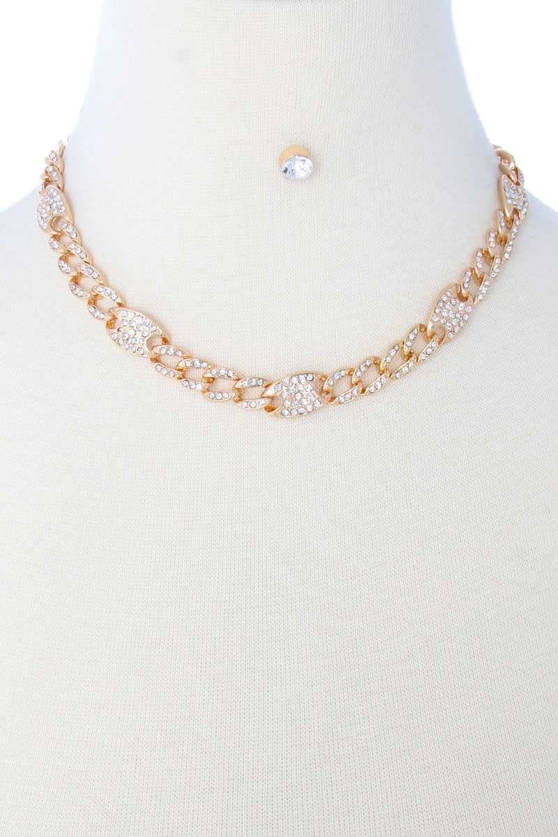 Rhinestone Pave Chain Necklace Earring Set