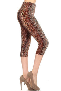 Multi-color Print, Cropped Capri Leggings In A Fitted Style With A Banded High Waist.
