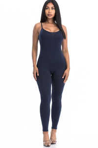 Brenda Bodycon Polyester/Spandex Scoop Neckline Sleeveless Open Back Bodycon Jumpsuit (Navy)