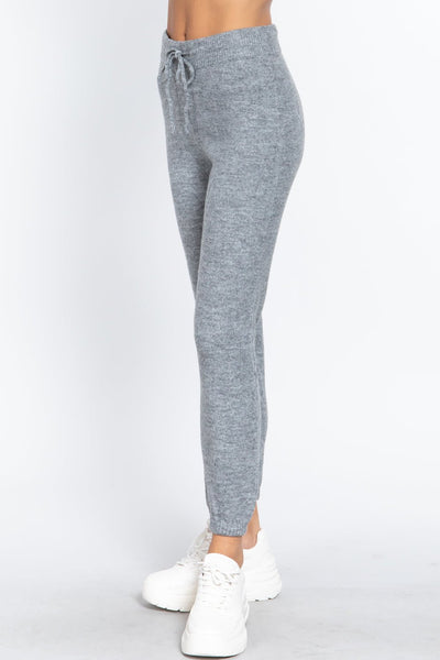 Our Best Polyester/Acrylic/Spandex Blend Drawstring Detail Wide Long Leg Sweater Pants (Heather Grey)
