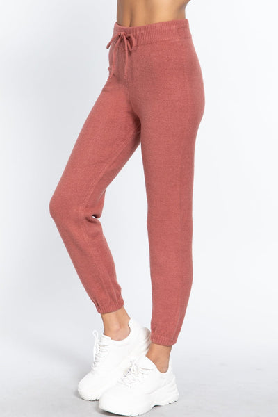 Our Best Polyester/Acrylic/Spandex Blend Drawstring Detail Wide Long Leg Sweater Pants (Raspberry Pink)