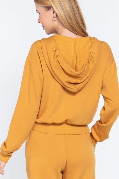 Mona Fiona Rayon Blend Fleece French Terry Hoodie Jacket (Camel Yellow)