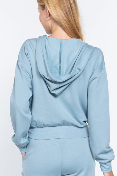 Mona Fiona Rayon Blend Fleece French Terry Hoodie Jacket (Paint Blue)