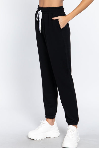 Our Best Polyester/Rayon Blend Fleece French Terry Drawstring Waistband Jogger Pants (Black)