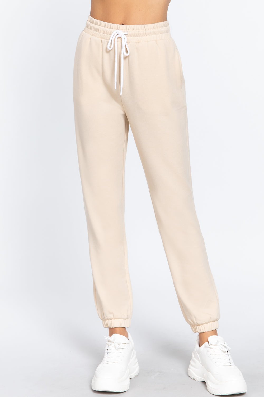 Our Best Polyester/Rayon Blend Fleece French Terry Drawstring Waistband Jogger Pants (Taupe)